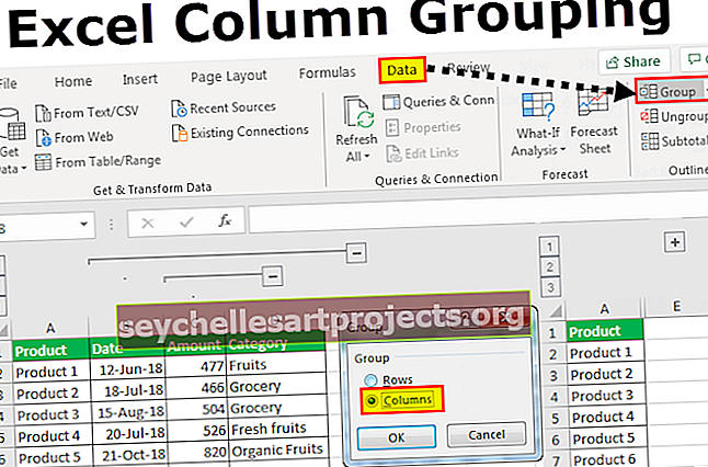 Grupuokite stulpelius „Excel“