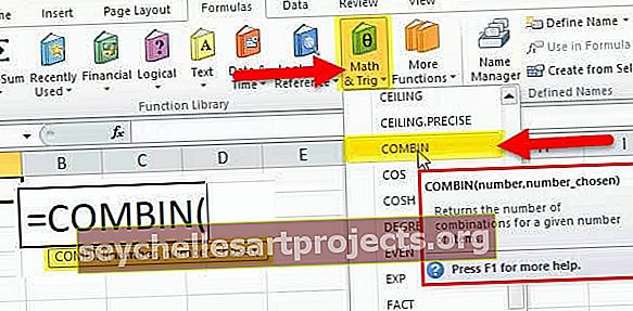 „COMBIN“ funkcija „Excel“