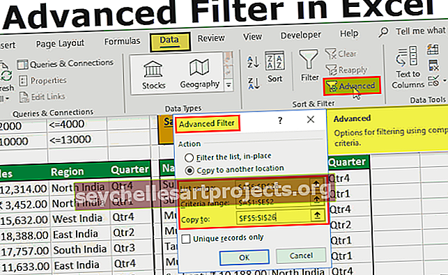 Išplėstinis filtras „Excel“