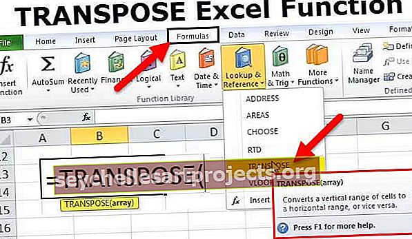 „Excel TRANSPOSE“ funkcija