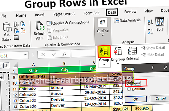 Kuinka ryhmitellä rivit Excelissä?