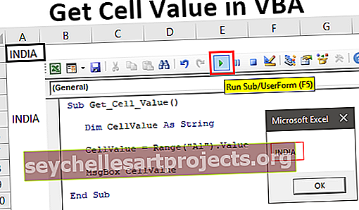 Gaukite langelio vertę „Excel VBA“